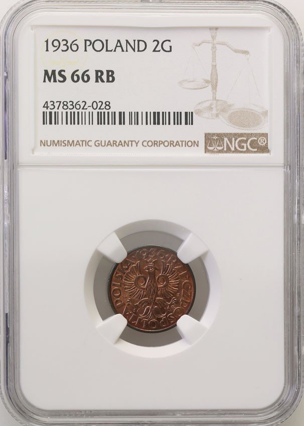 II RP. 2 grosze 1936 NGC MS66 RB